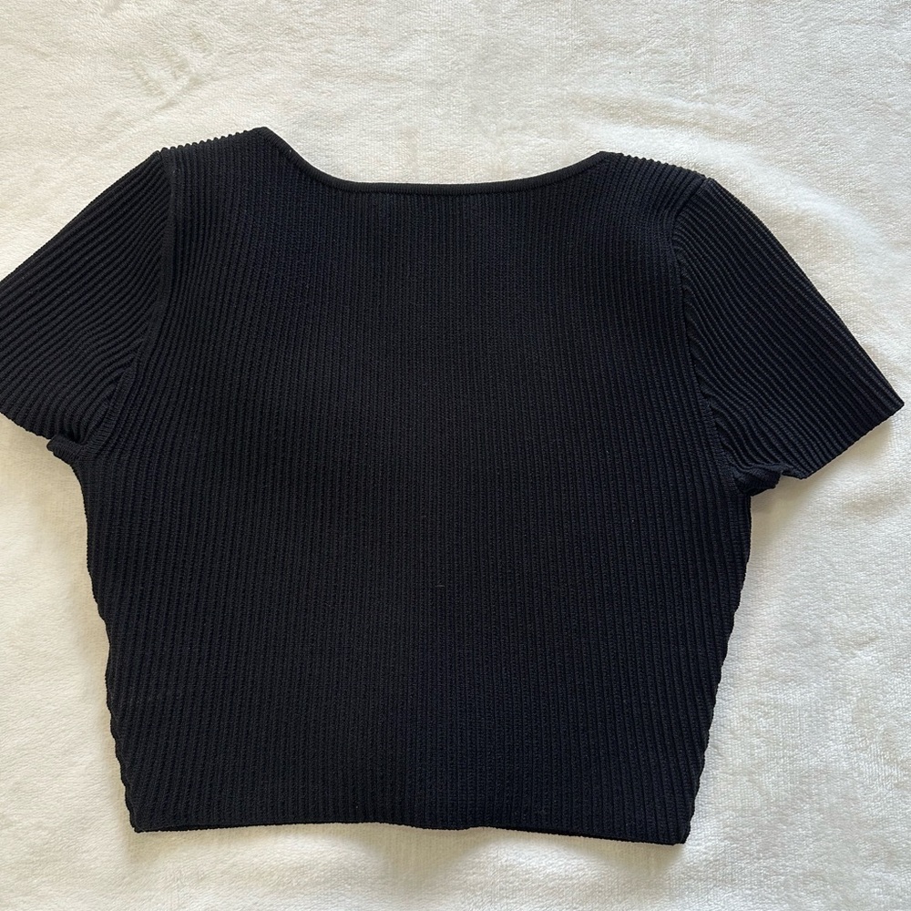 Aritzia Babaton Sculpt Knit Crop Top Womens Sz 2XS Black Ribbed Square Neck - Picture 5 of 8